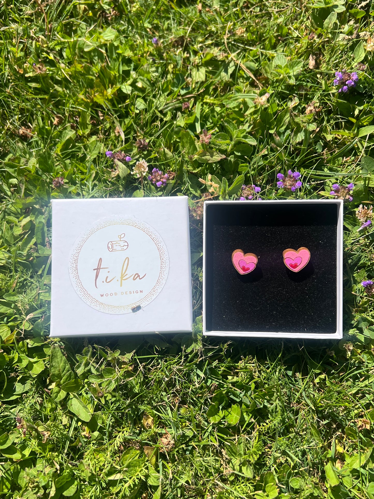 Wooden earrings - 3 hearths