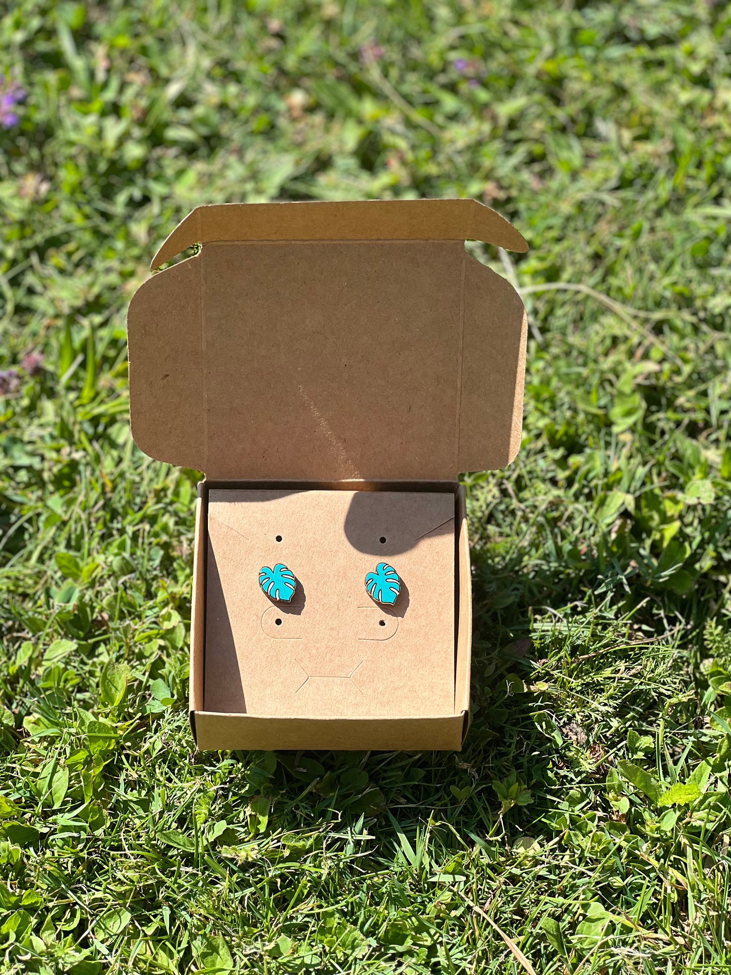Wooden earrings MONSTERA