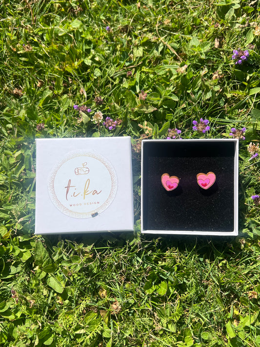 Wooden earrings -  3 hearths